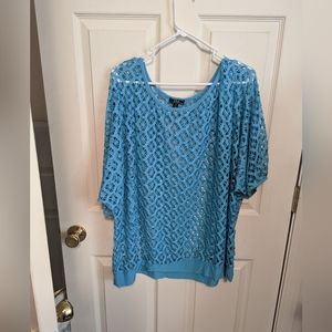 Blue loose mesh top